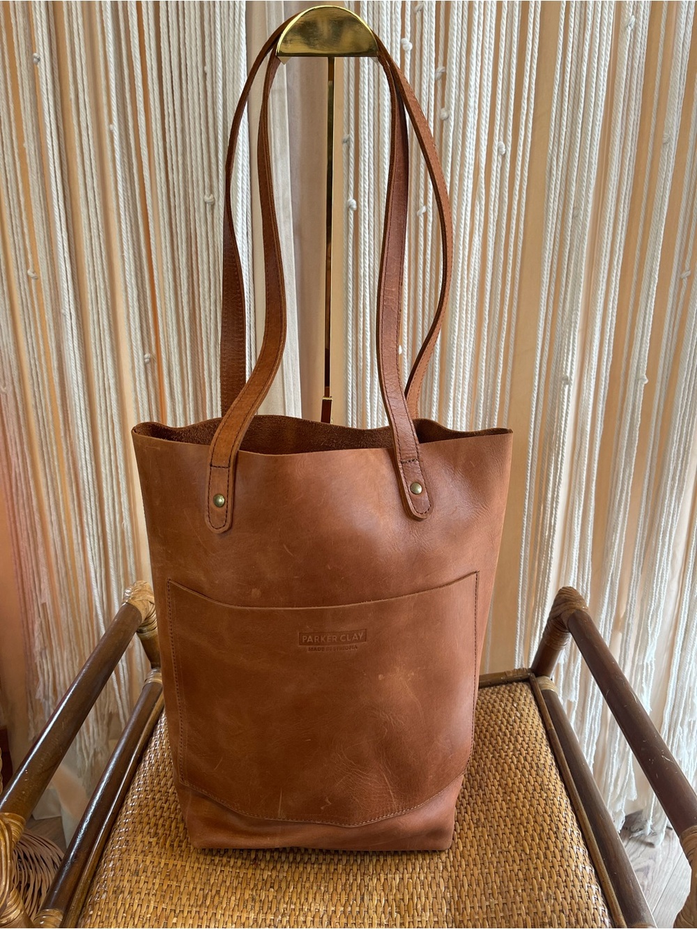 Parker Clay Leather Tote bag Rust Brown classic Open Top design